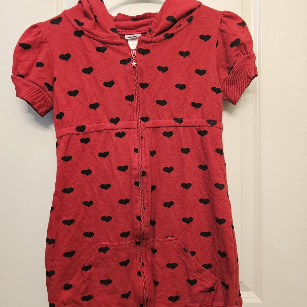 Xhilaration Red Hoodie Zip Up Tunic Dress with Black Heart Print Sz XL 14/16